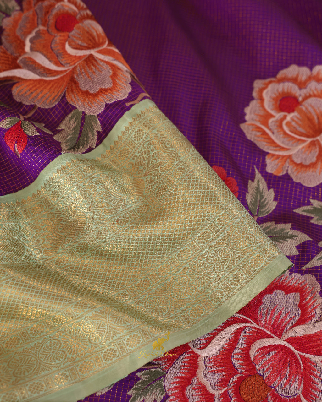 Purple Kanchipattu Saree with Petit Point Work
