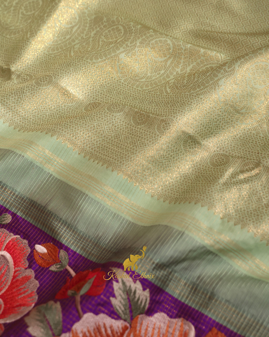 Purple Kanchipattu Saree with Petit Point Work