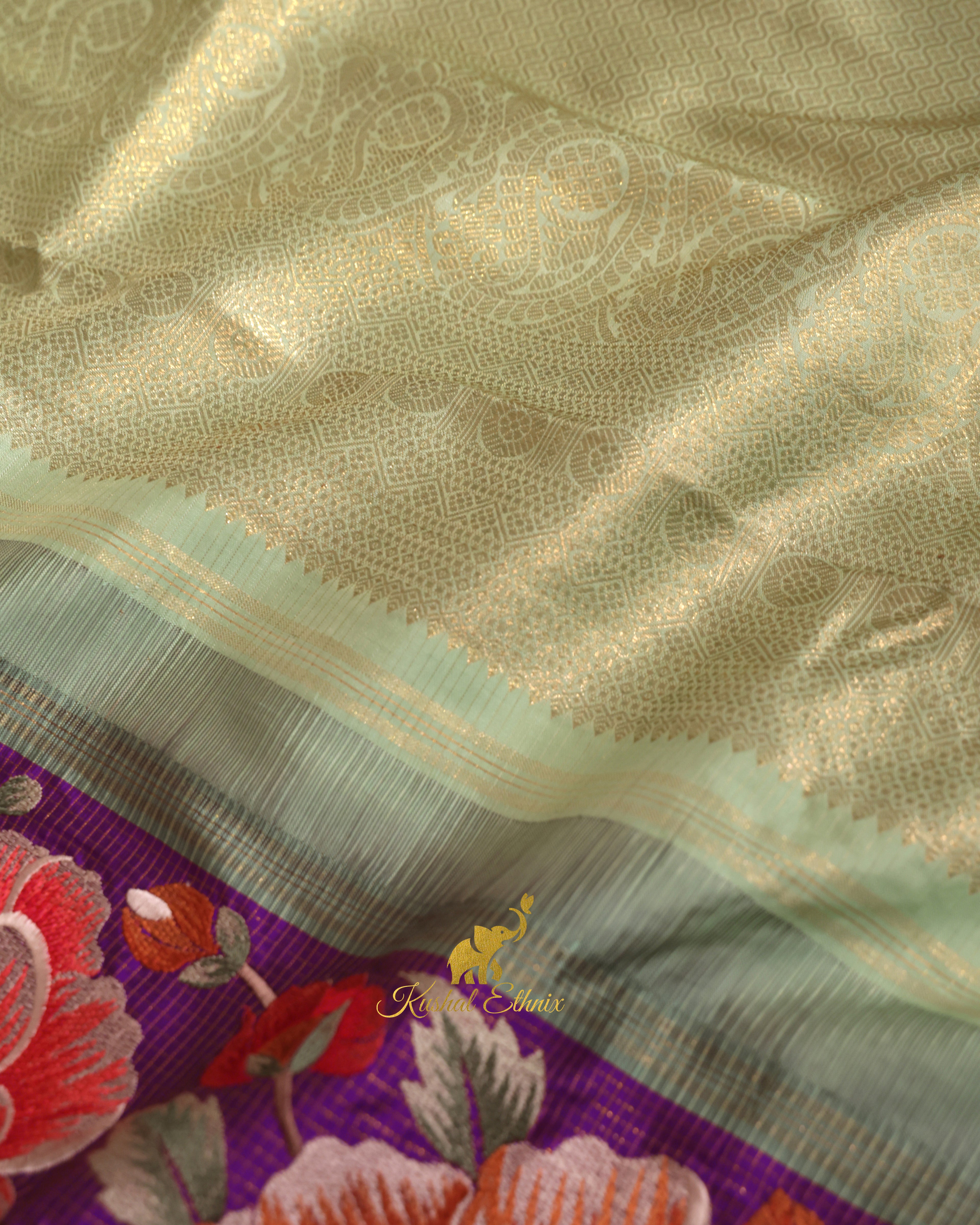 Purple Kanchipattu Saree with Petit Point Work