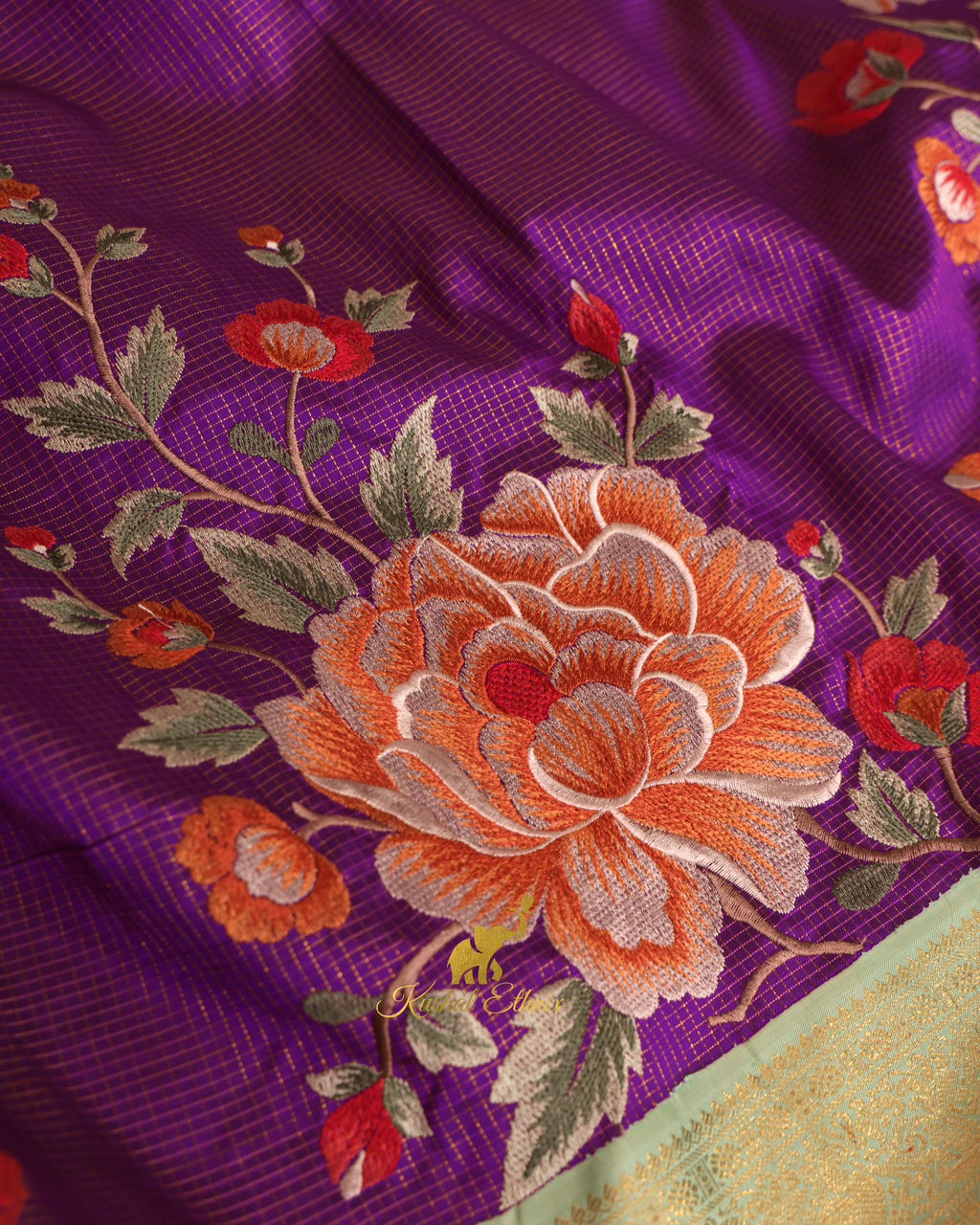 Purple Kanchipattu Saree with Petit Point Work
