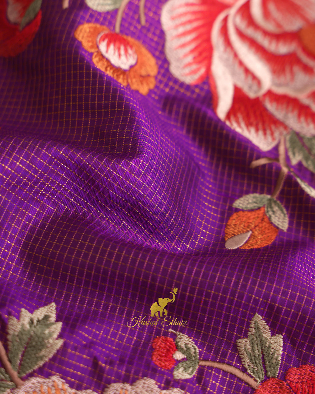 Purple Kanchipattu Saree with Petit Point Work
