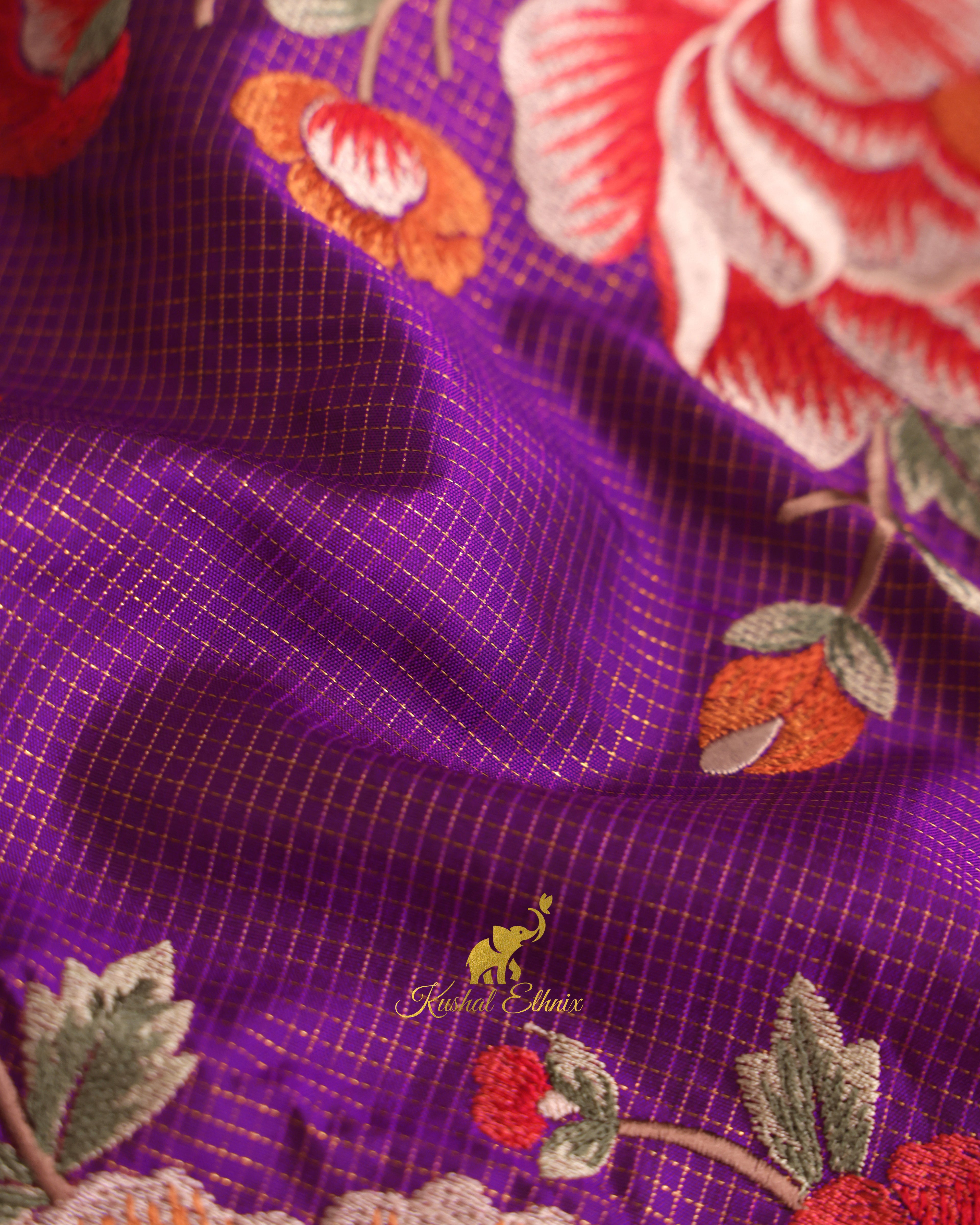 Purple Kanchipattu Saree with Petit Point Work
