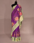 Purple Kanchipattu Saree with Petit Point Work