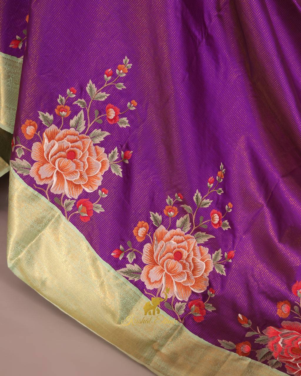 Purple Kanchipattu Saree with Petit Point Work