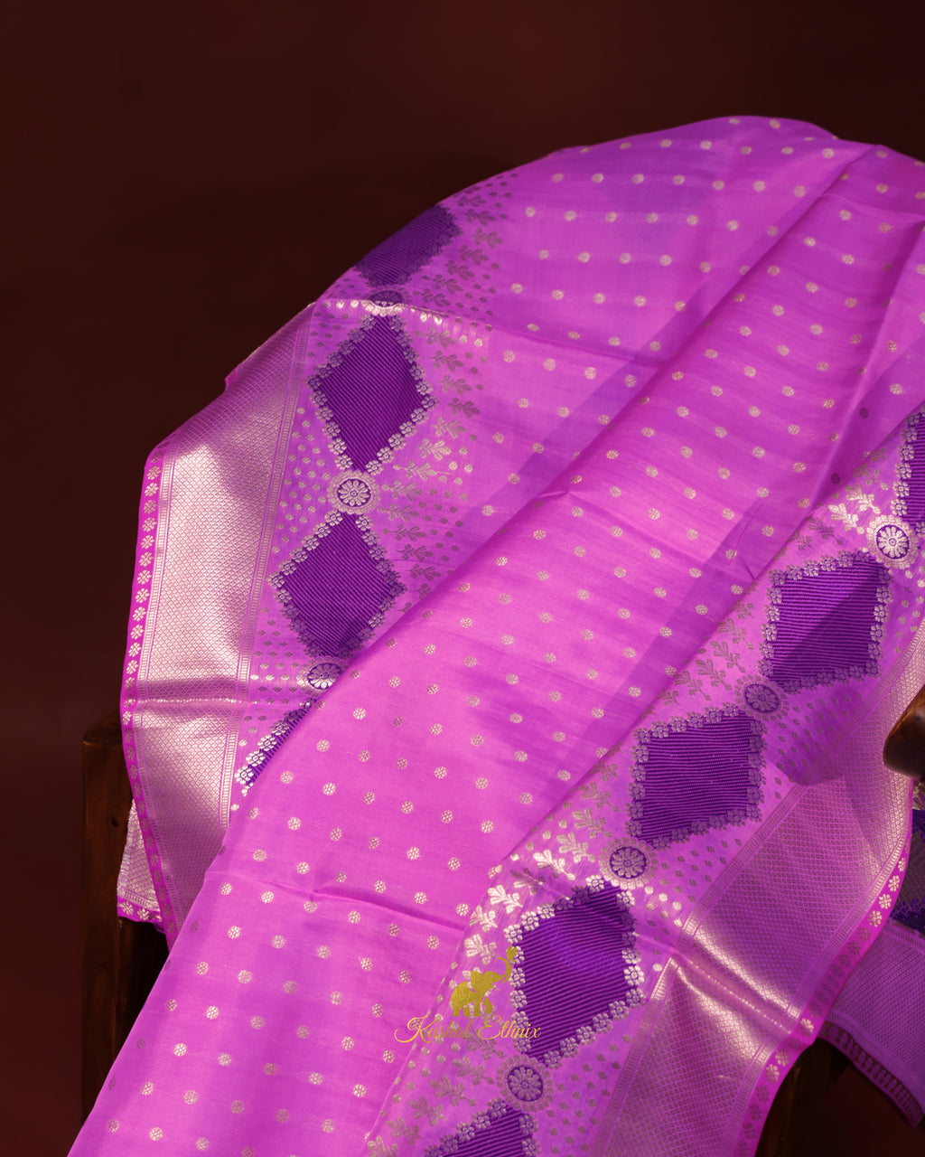Orchid Purple Venkatagiri Pattu Saree with Silver Zari