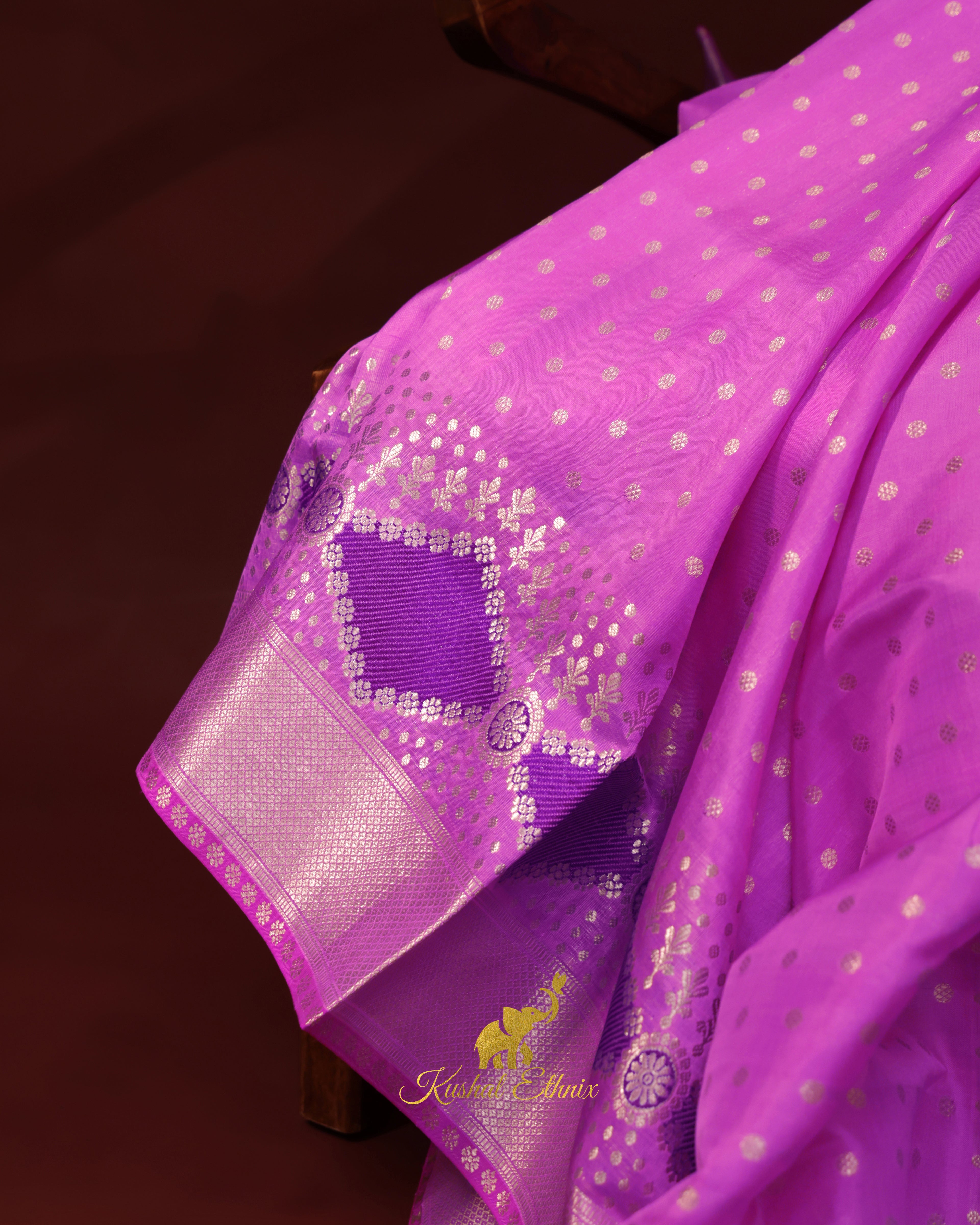Orchid Purple Venkatagiri Pattu Saree with Silver Zari