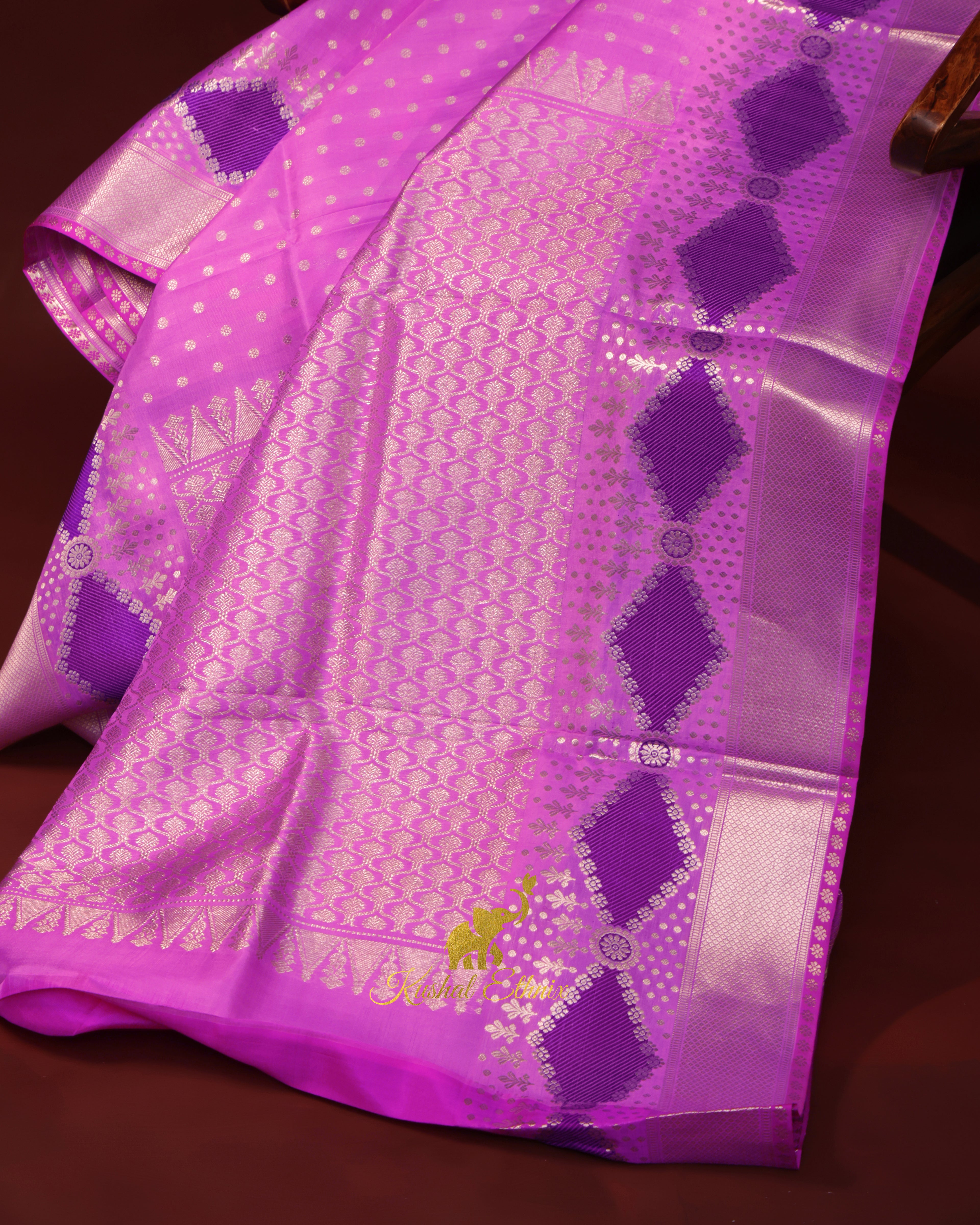 Orchid Purple Venkatagiri Pattu Saree with Silver Zari