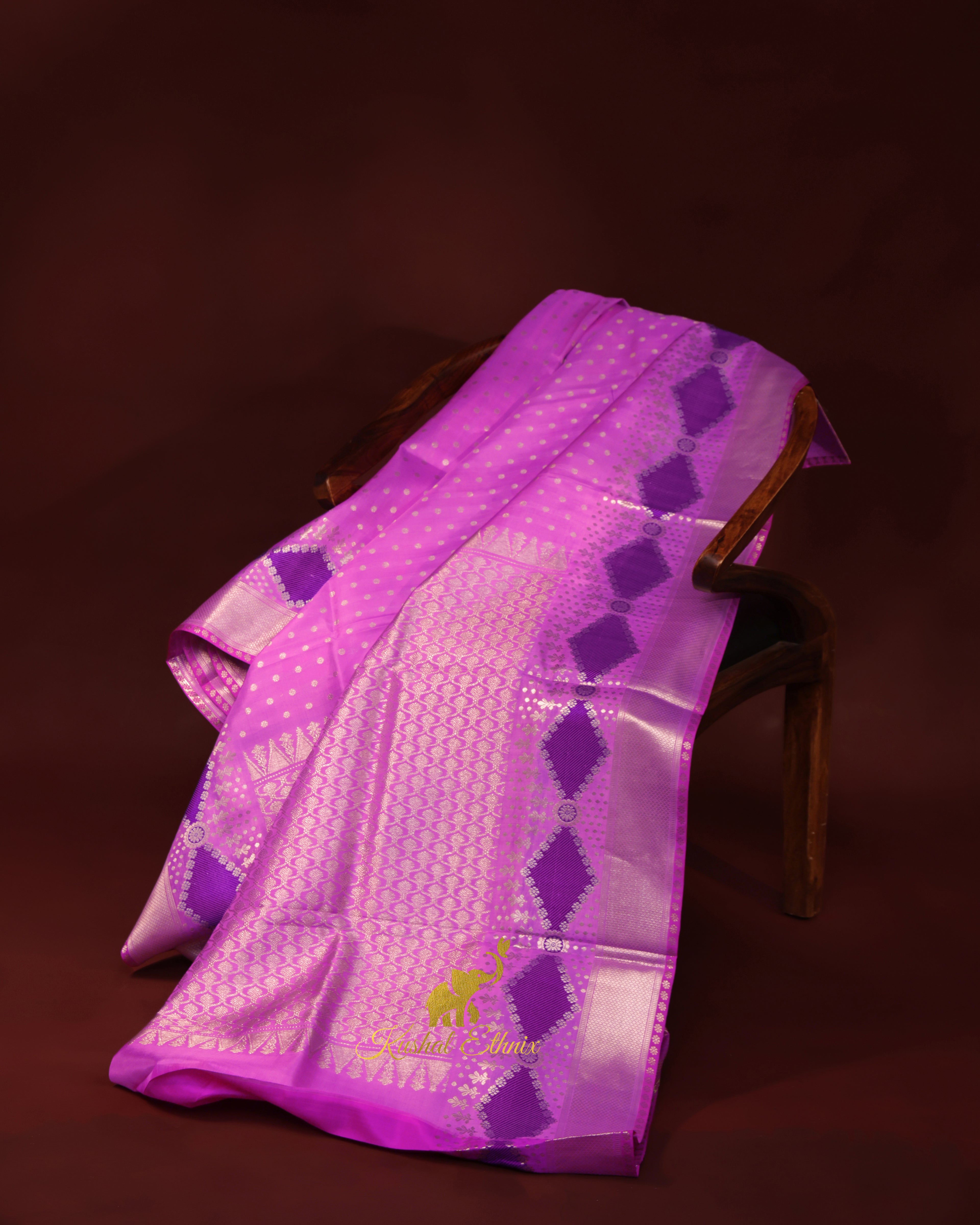 Orchid Purple Venkatagiri Pattu Saree with Silver Zari