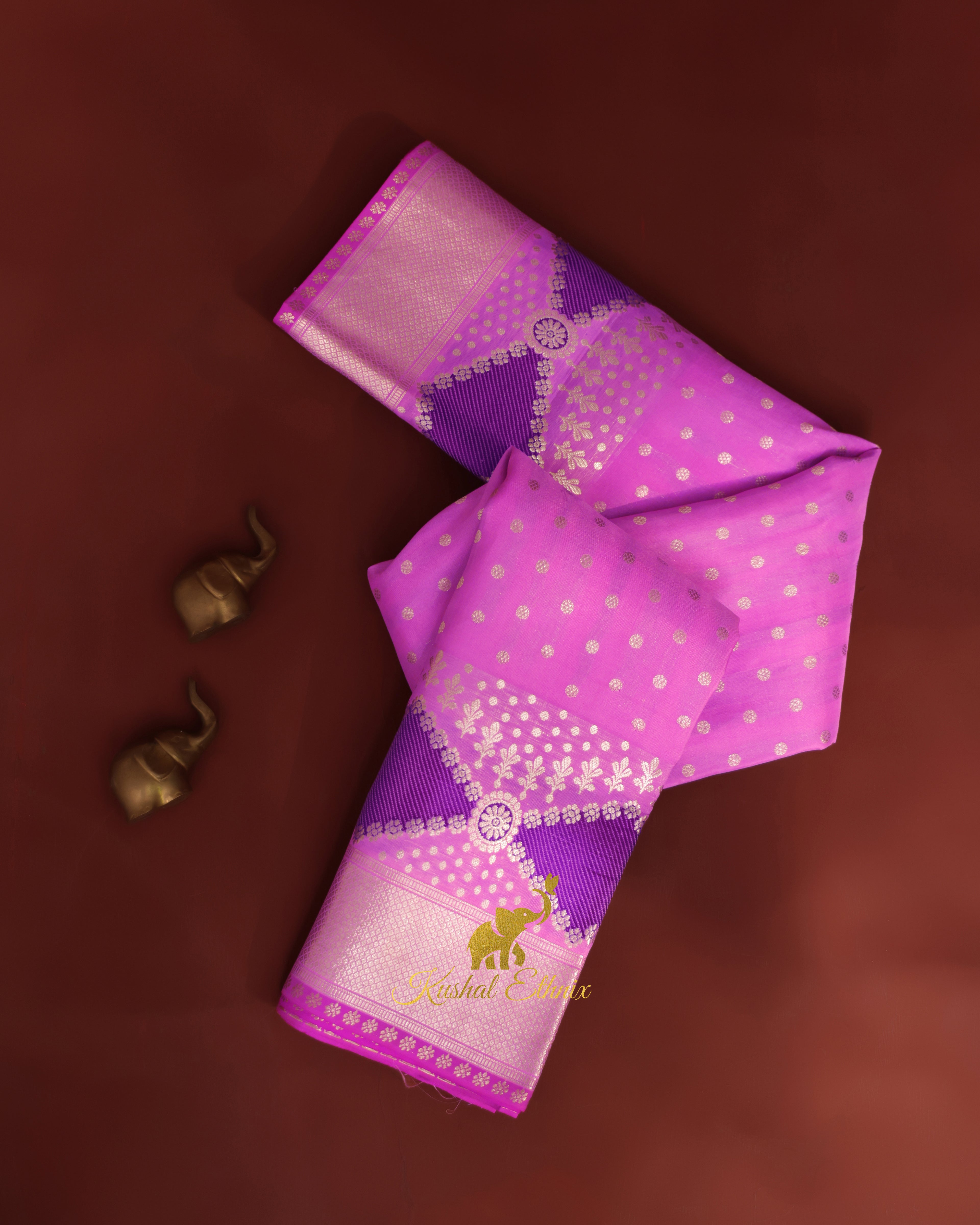 Orchid Purple Venkatagiri Pattu Saree with Silver Zari