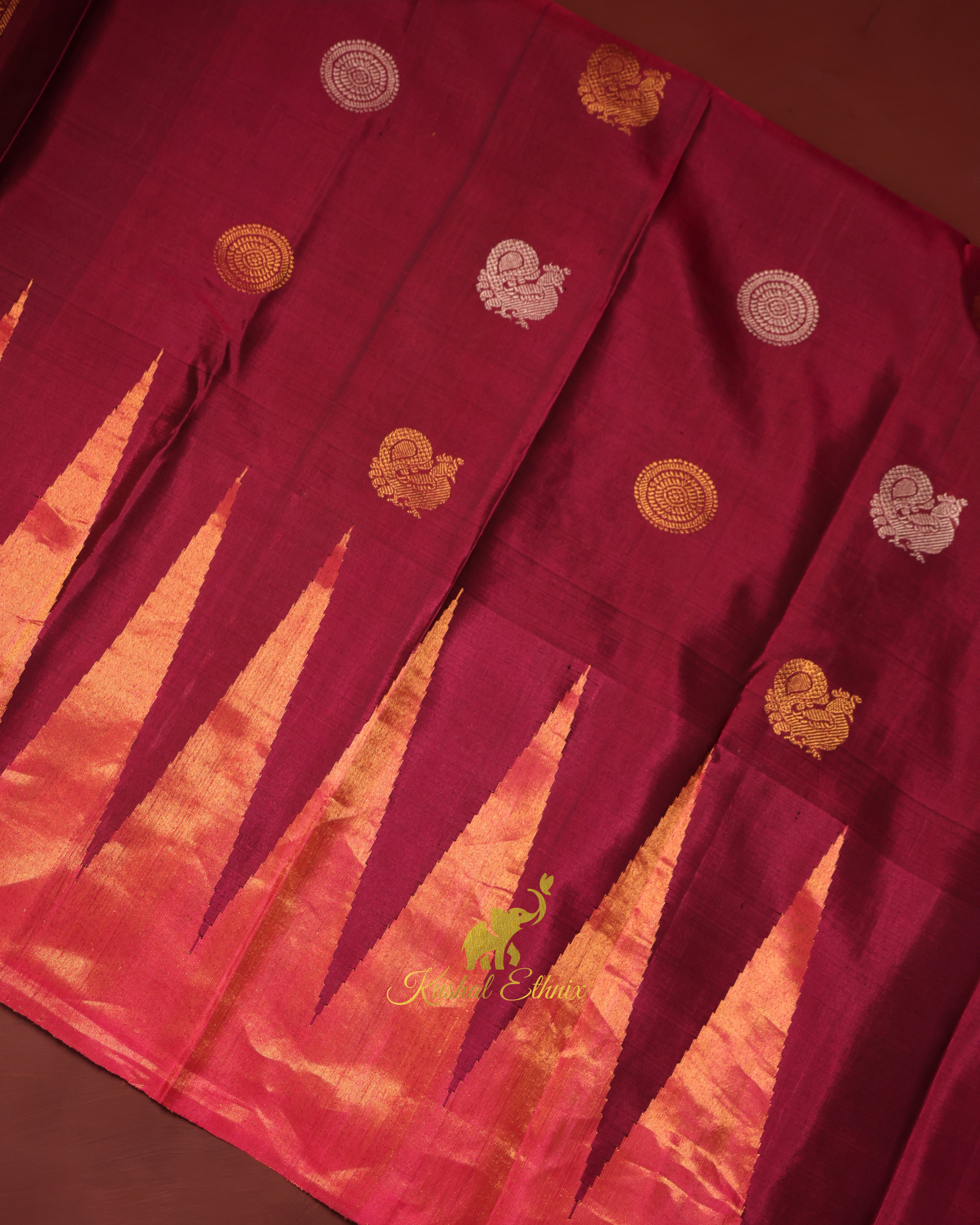 Mint Green Gadwal Silk Saree with Tissue Temple Border