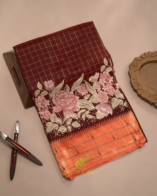 Maroon Paithani Saree with Cutwork & Petit Point work