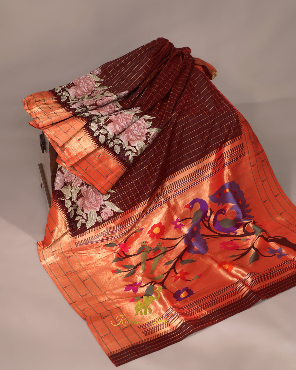 Maroon Paithani Saree with Cutwork & Petit Point work