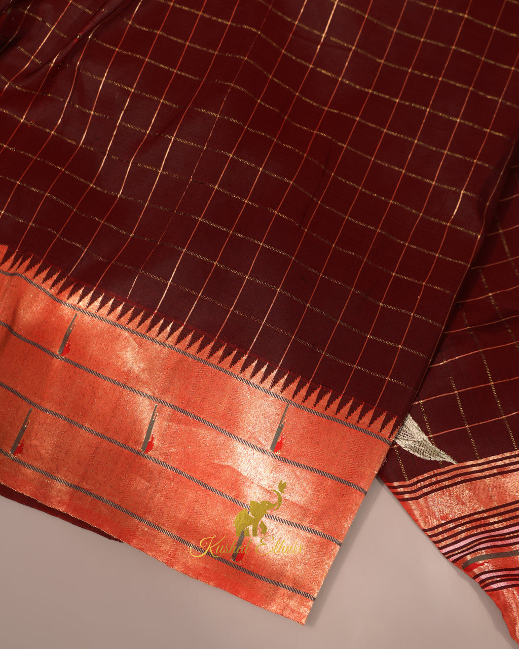 Maroon Paithani Saree with Cutwork & Petit Point work