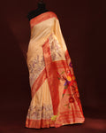 Beige Paithani Saree with Single Muniya Border & Parsigara Embroidery