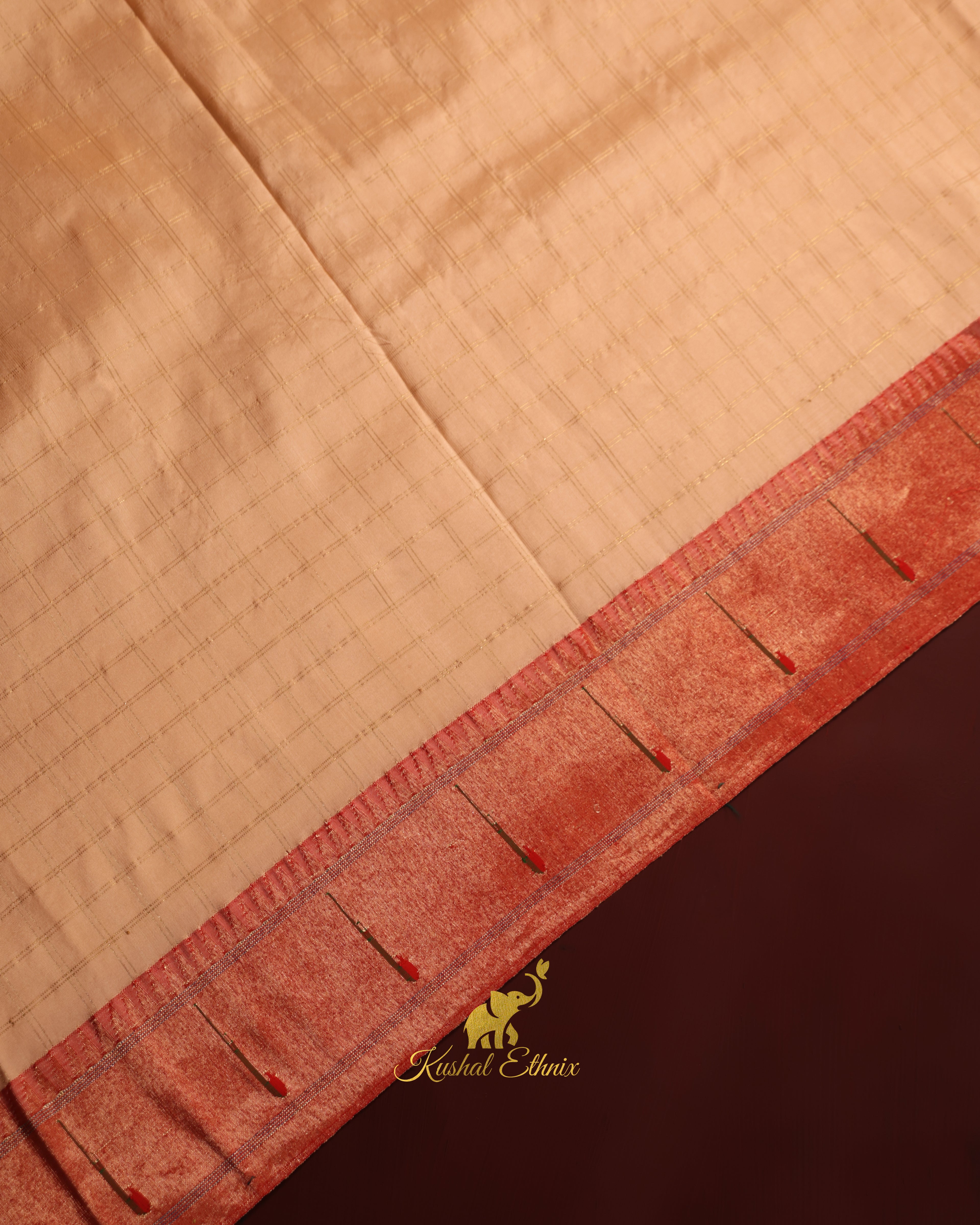 Beige Paithani Saree with Single Muniya Border & Parsigara Embroidery