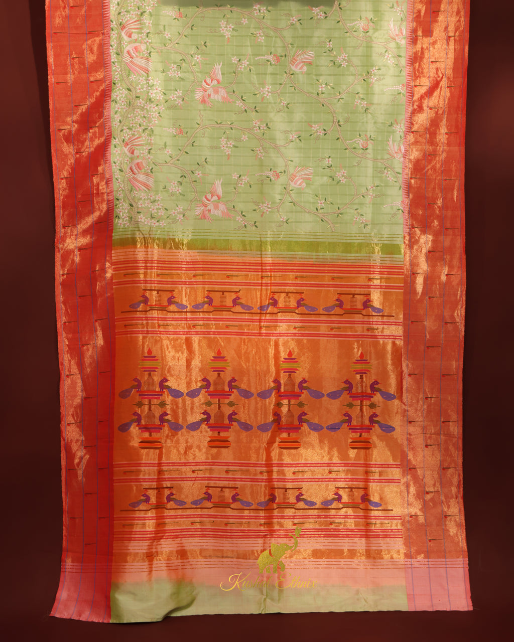Pastel Green Paithani Saree with Petit Point Work