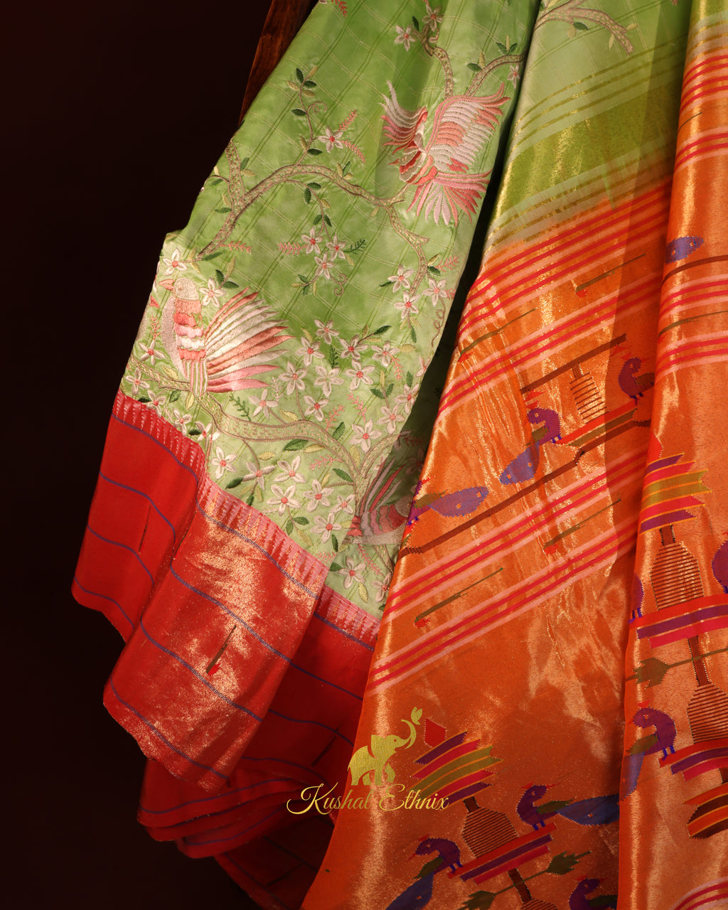 Pastel Green Paithani Saree with Petit Point Work