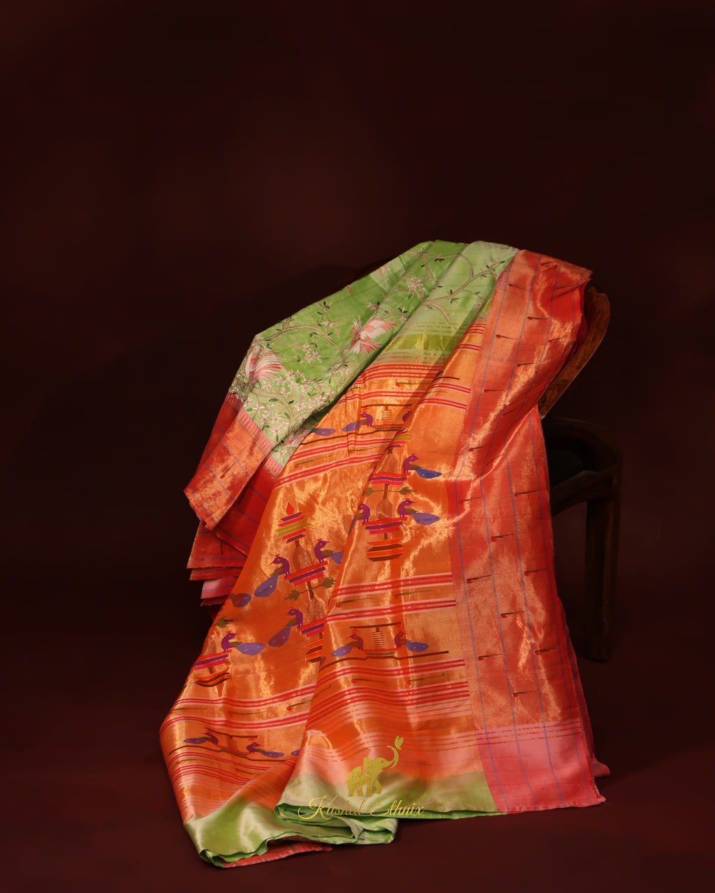 Pastel Green Paithani Saree with Petit Point Work