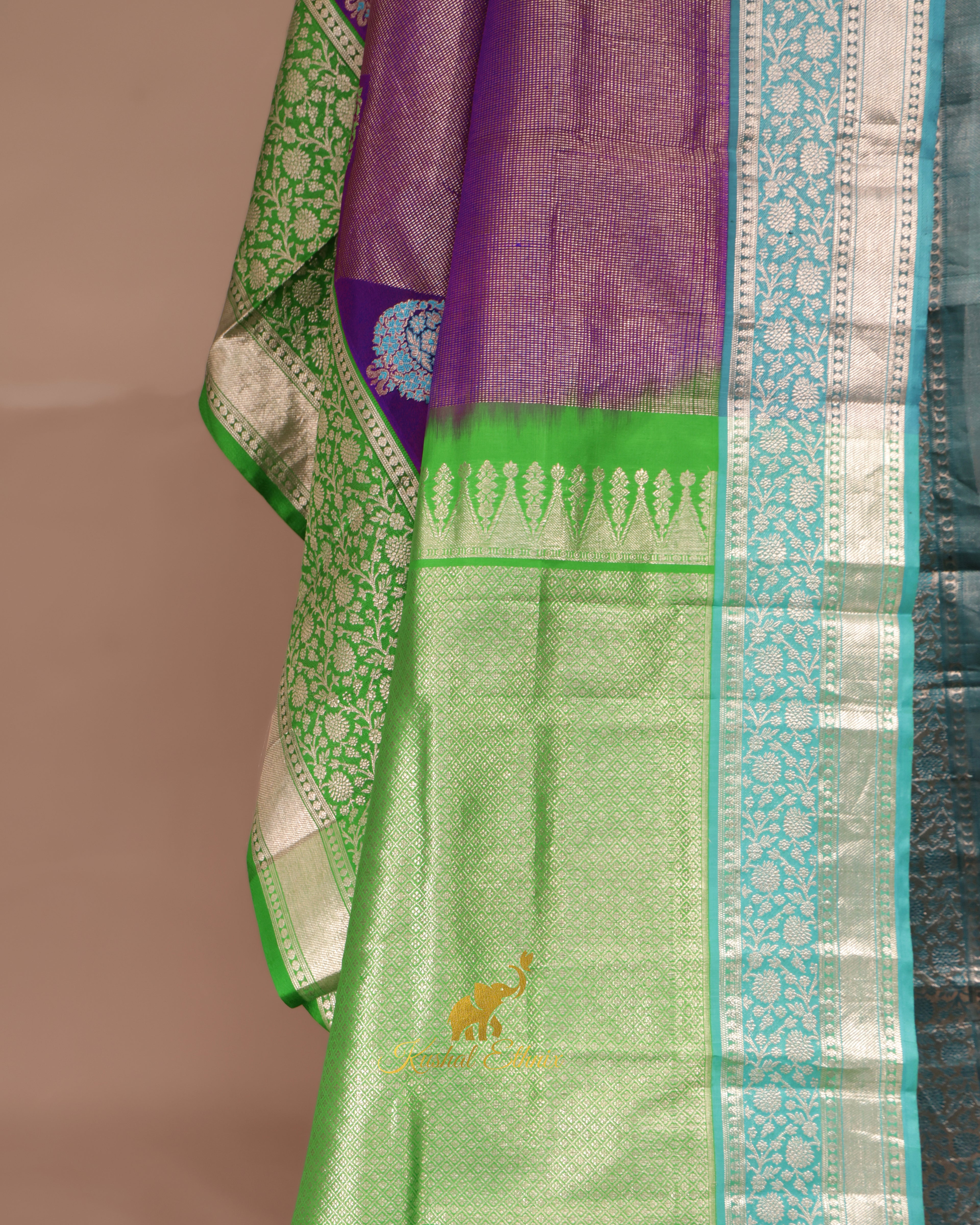 Purple & Green Venkatagiri Pattu Saree