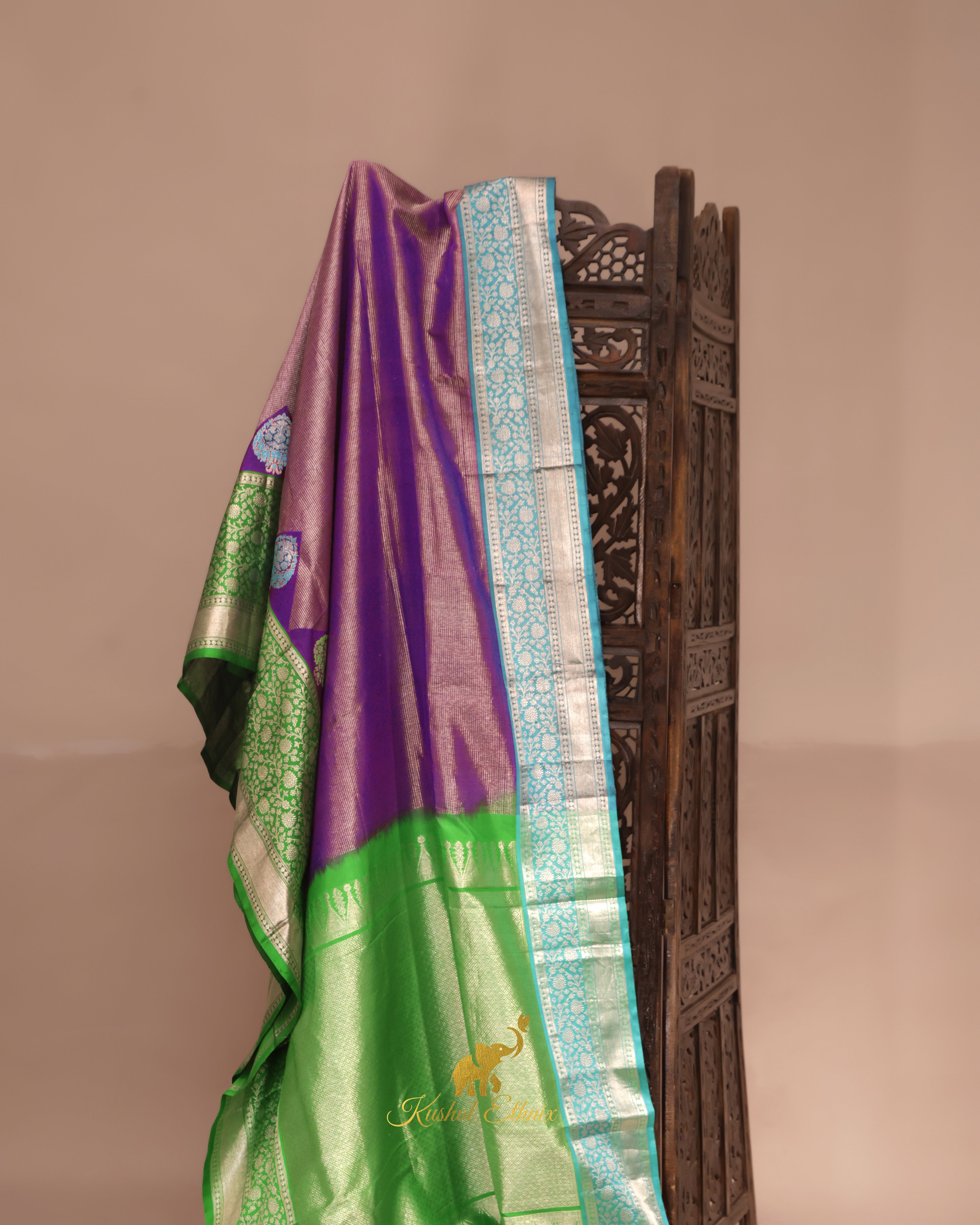 Purple & Green Venkatagiri Pattu Saree