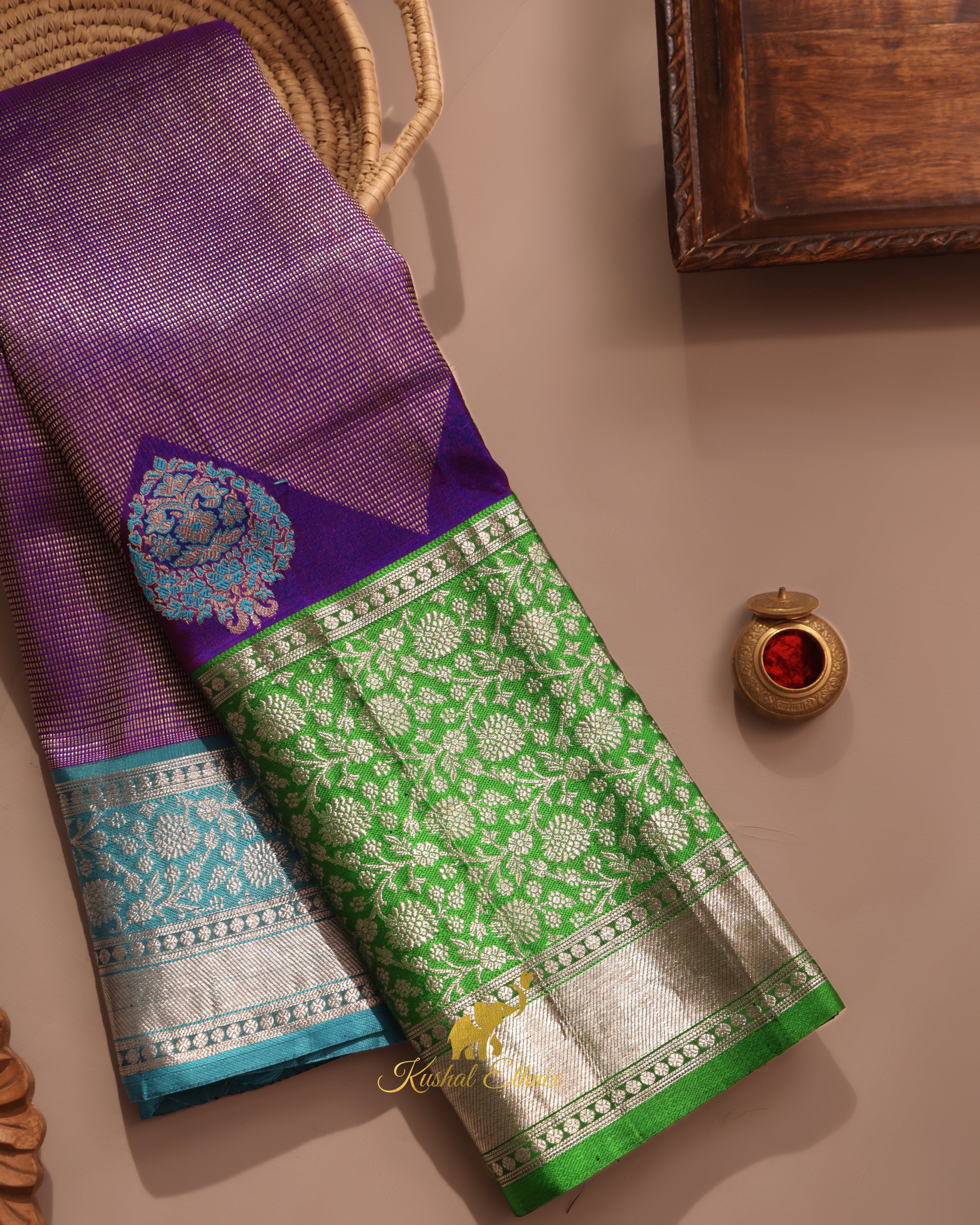 Purple & Green Venkatagiri Pattu Saree