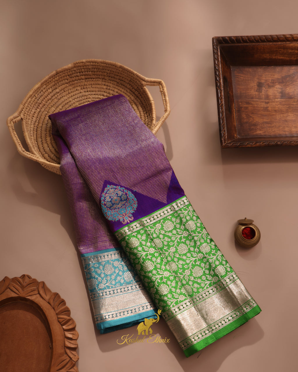 Purple & Green Venkatagiri Pattu Saree