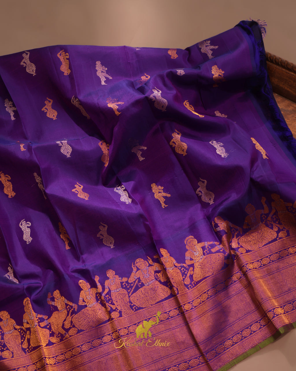 Pista Green & Purple Gadwal Pattu Saree