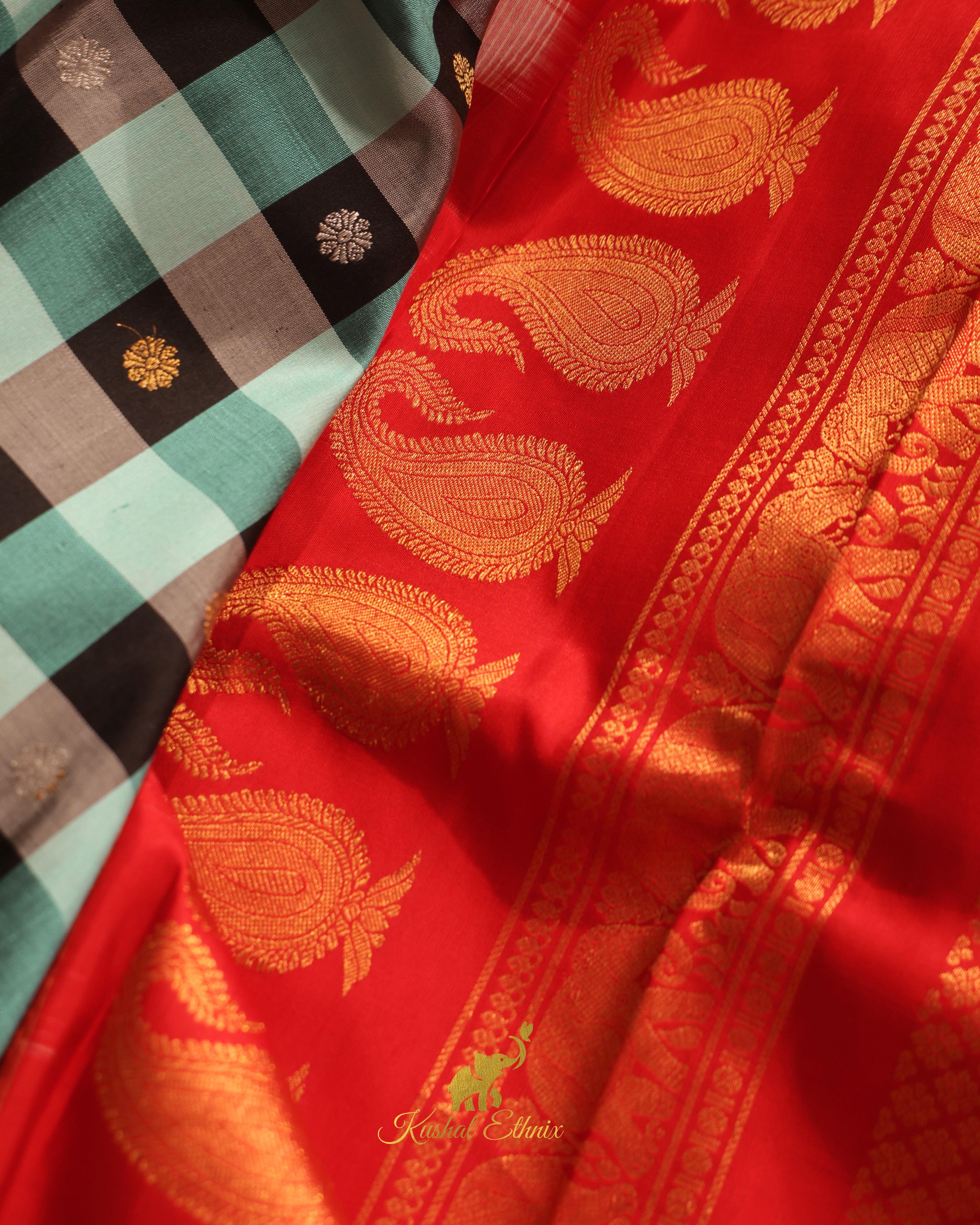 Sky Blue and Black Gadwal Saree with Paithani Border