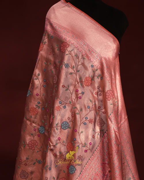 Gold & Pink Kanchipattu Saree with Petit Point Work
