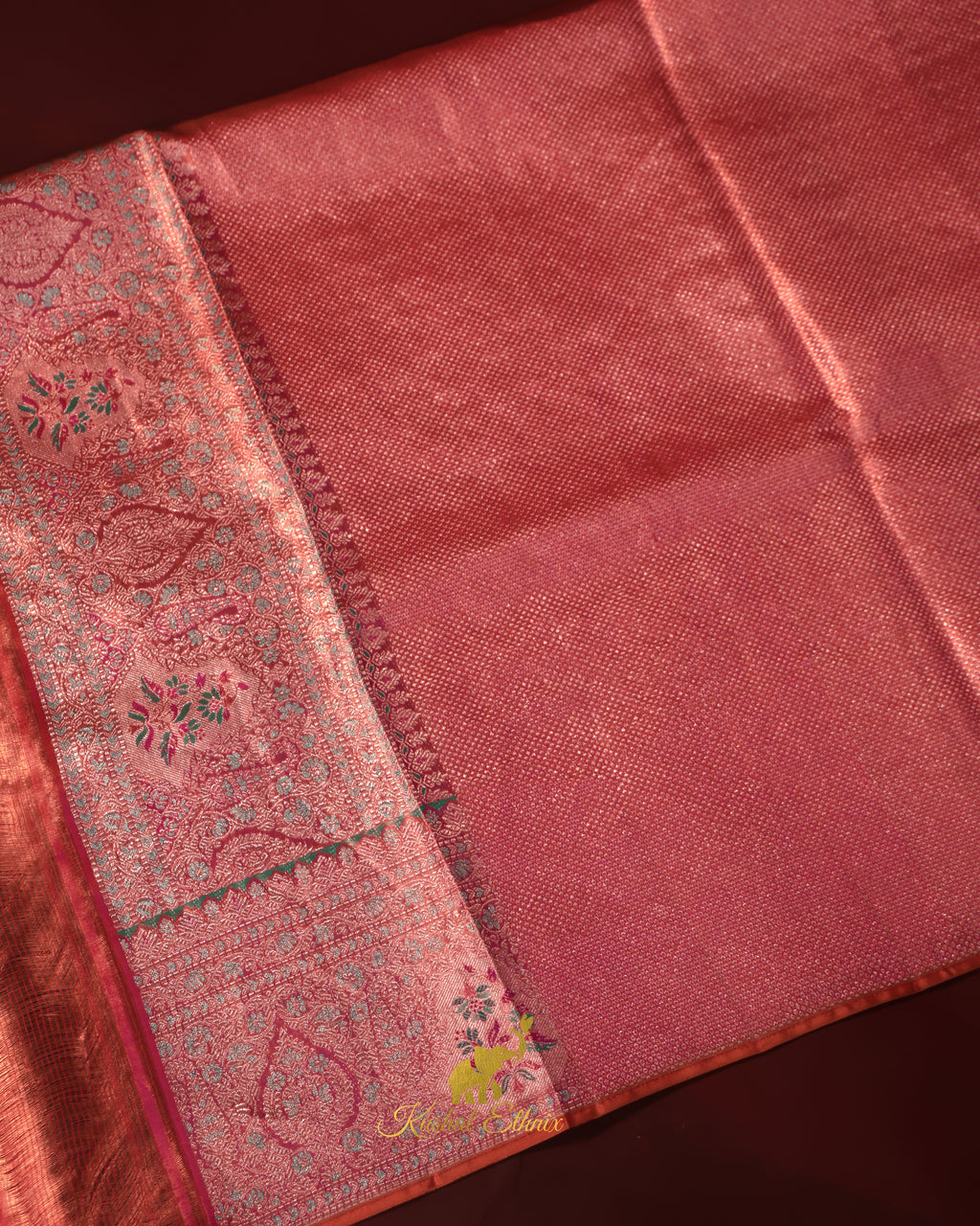 Gold & Pink Kanchipattu Saree with Petit Point Work