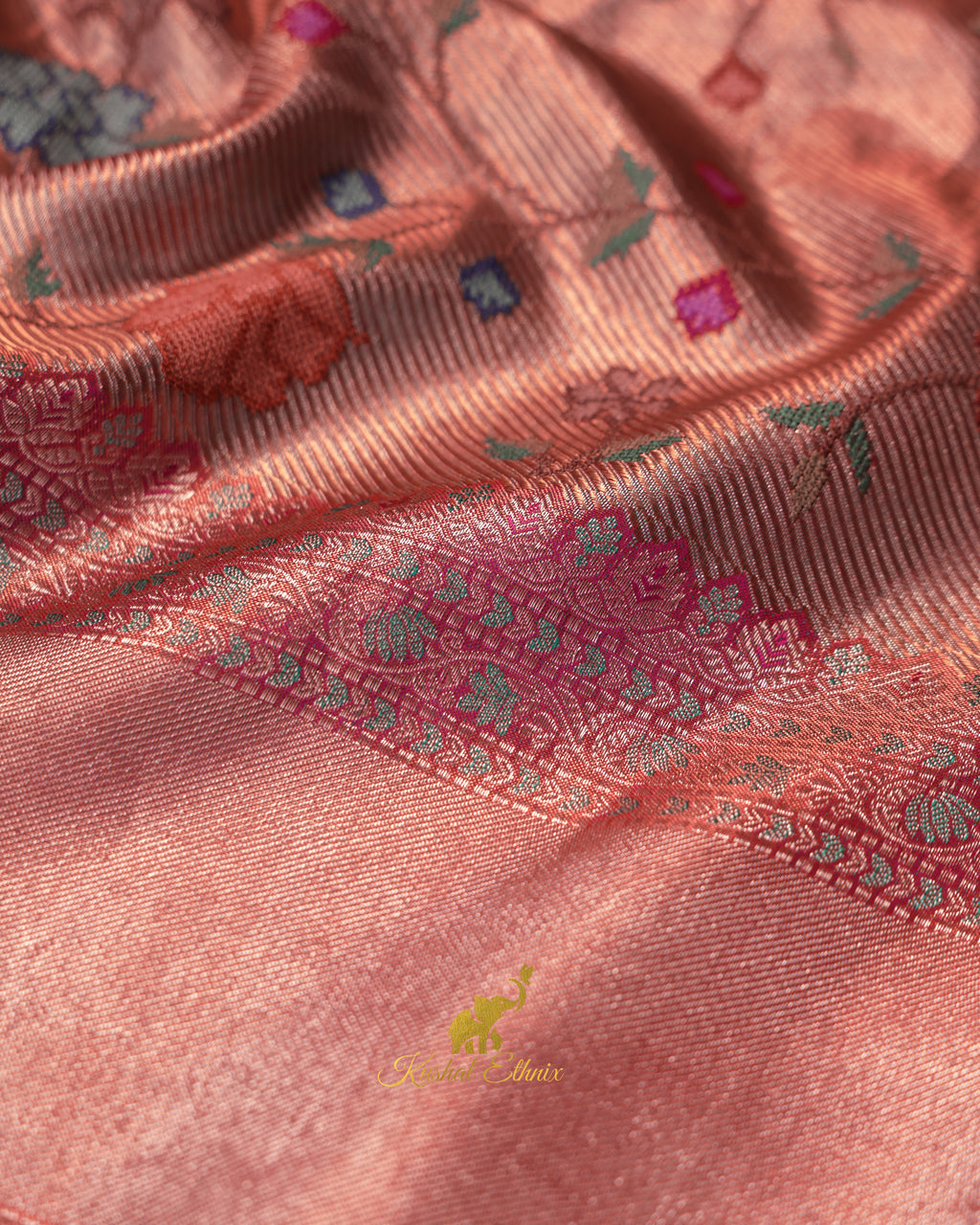Gold & Pink Kanchipattu Saree with Petit Point Work