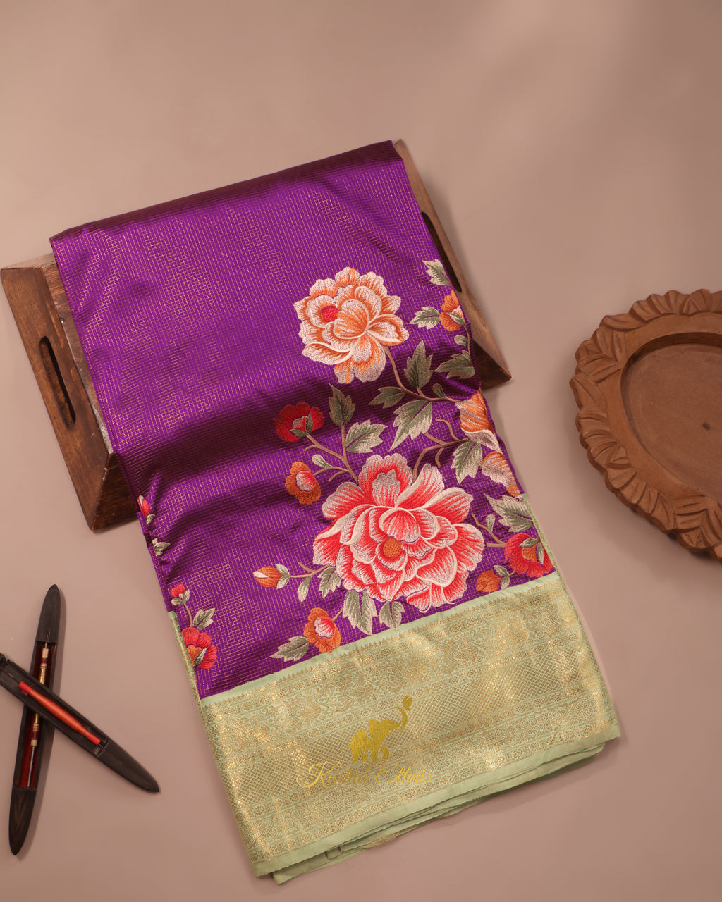 Purple Kanchipattu Saree with Petit Point Work