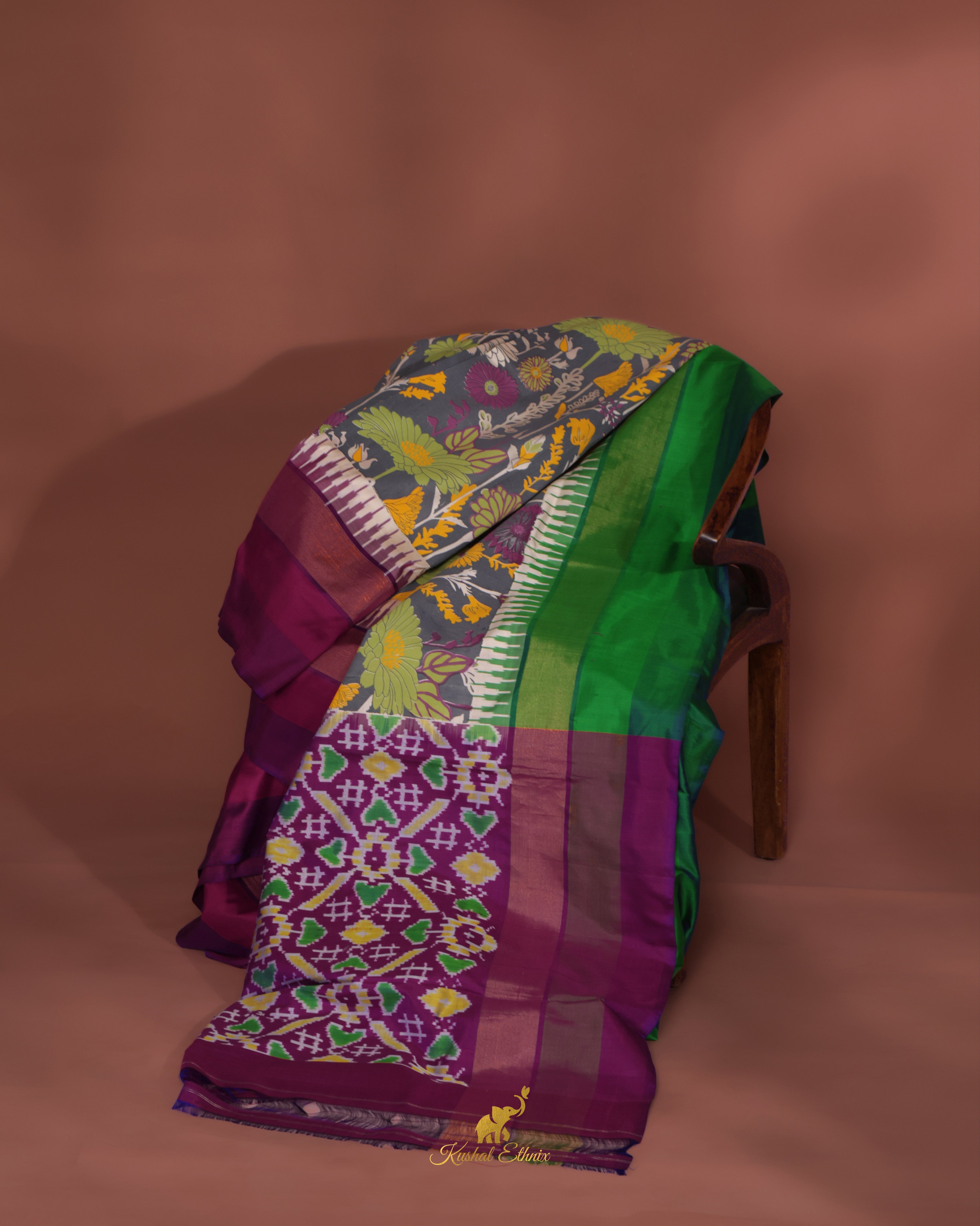 Grey Floral Ikkat Saree