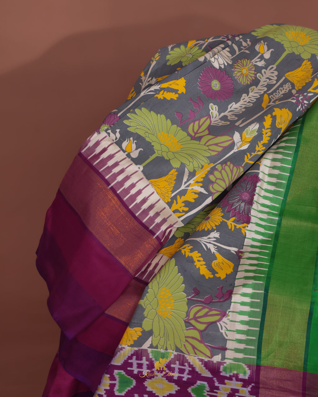 Grey Floral Ikkat Saree
