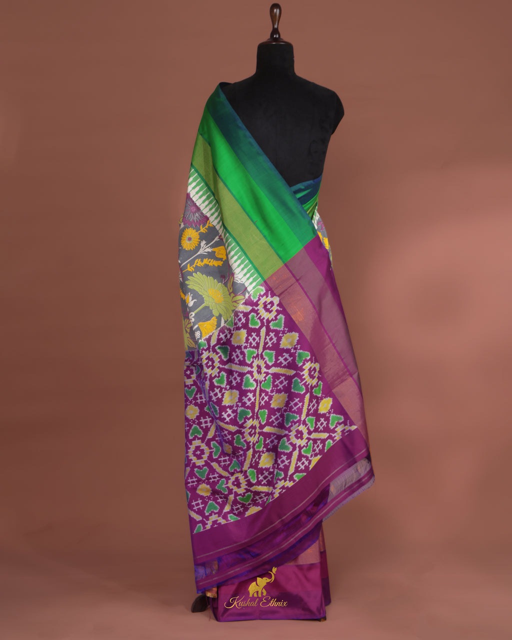 Grey Floral Ikkat Saree