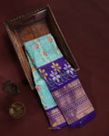Sky Blue & Purple Twill Ikkat Silk Saree