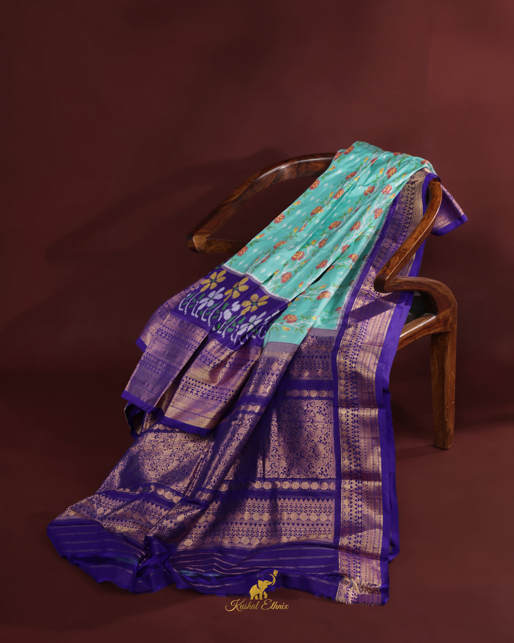 Sky Blue & Purple Twill Ikkat Silk Saree