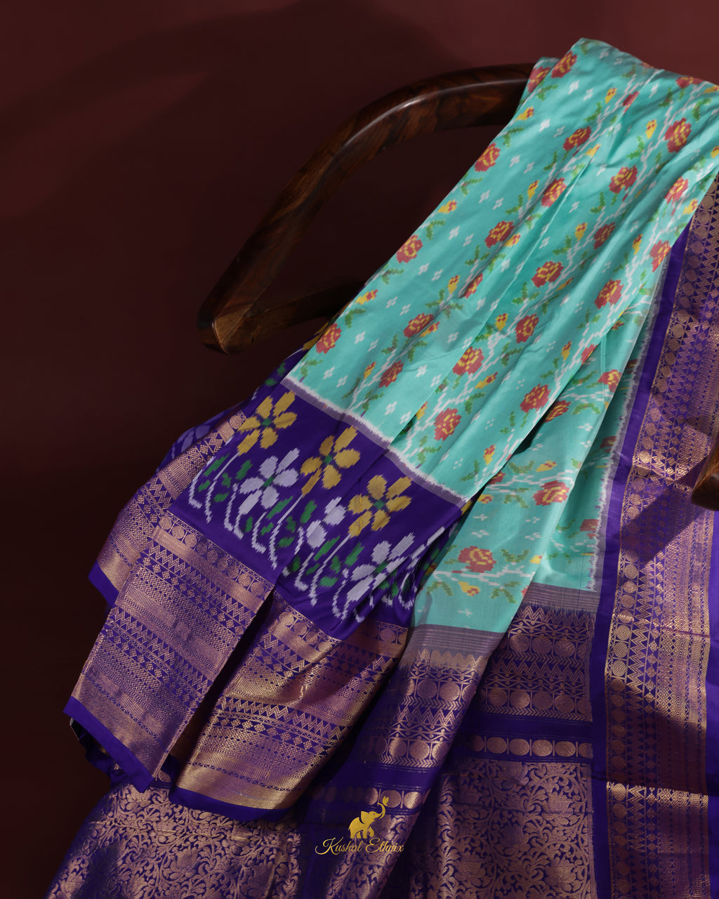 Sky Blue & Purple Twill Ikkat Silk Saree