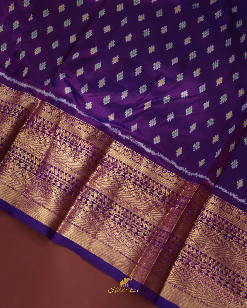 Sky Blue & Purple Twill Ikkat Silk Saree