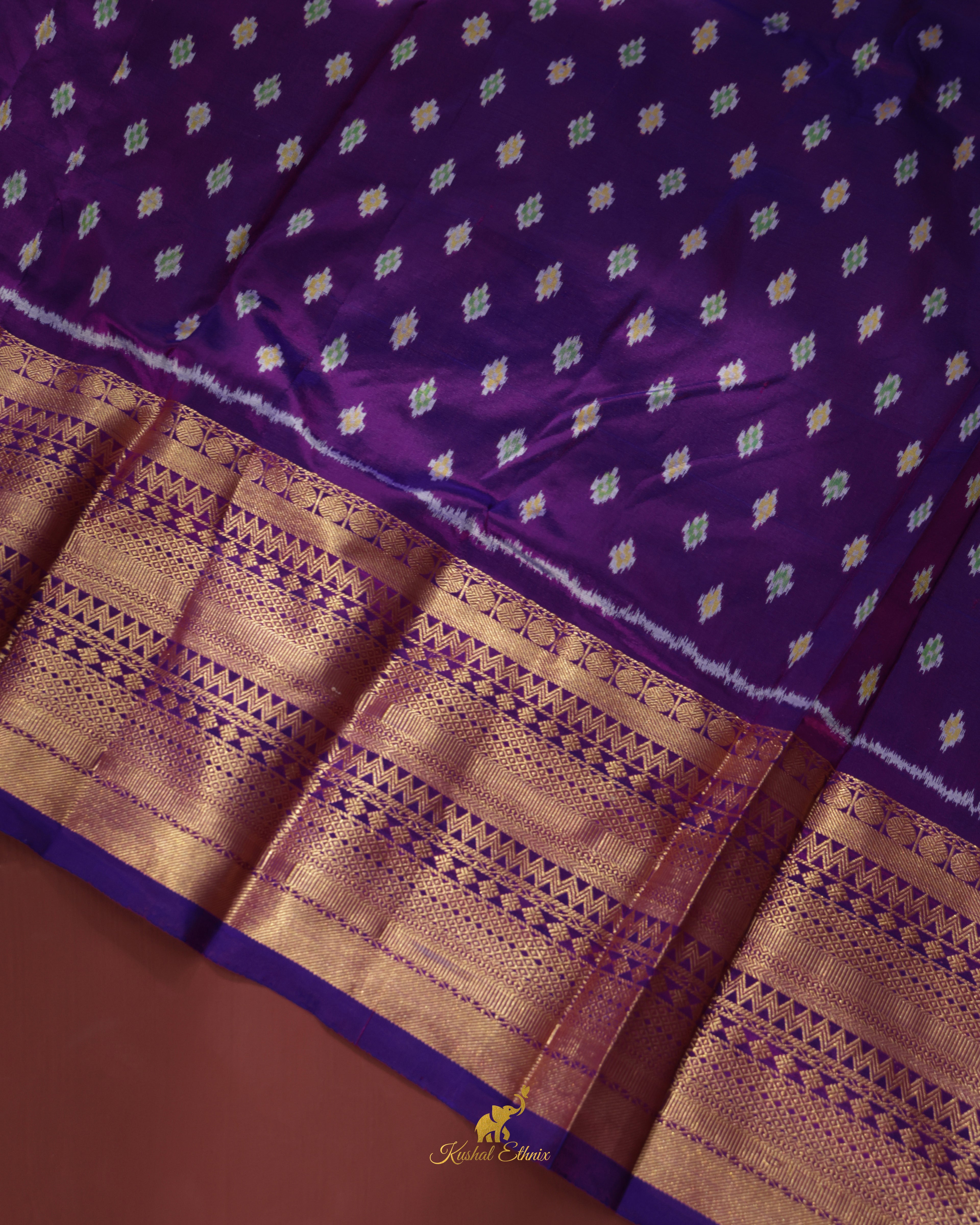 Sky Blue & Purple Twill Ikkat Silk Saree