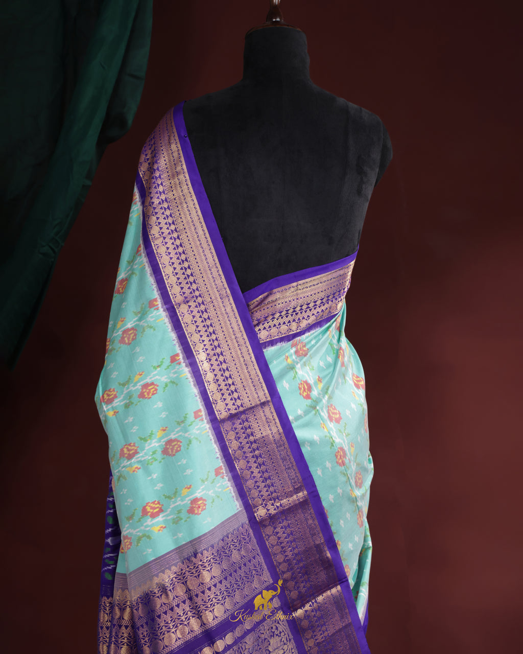 Sky Blue & Purple Twill Ikkat Silk Saree