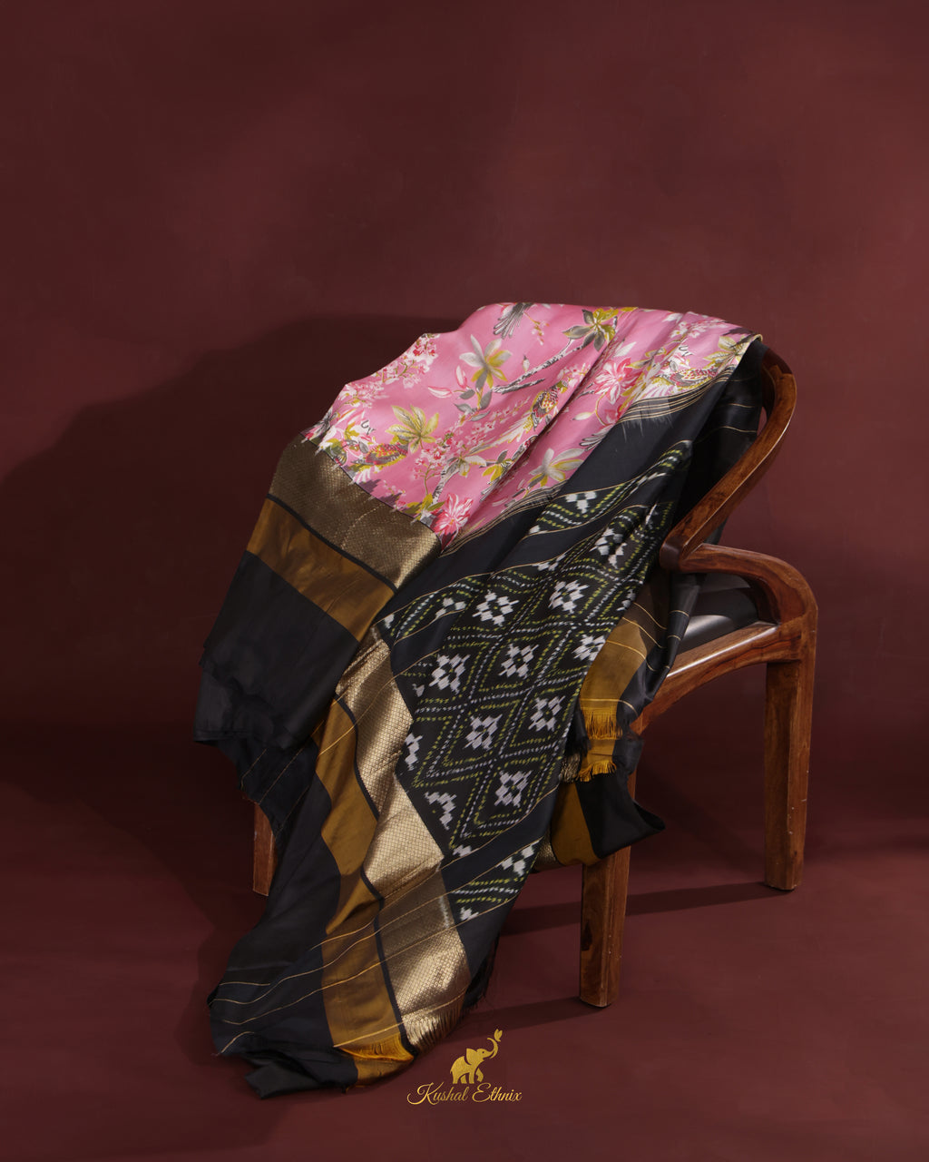 Pink Ikkat Print Saree with Kanchi Border