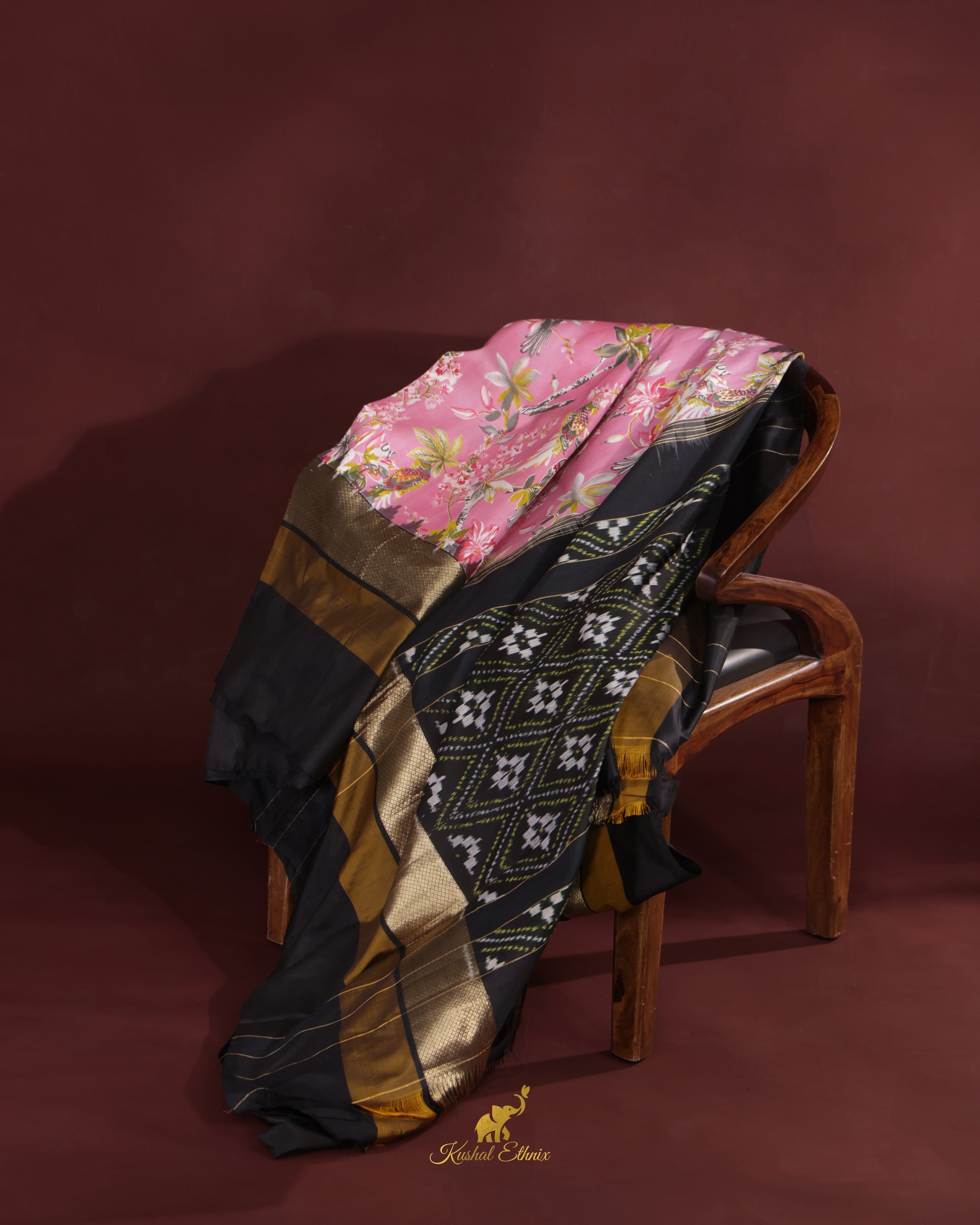 Pink Ikkat Print Saree with Kanchi Border