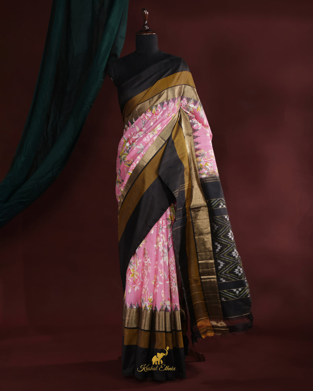 Pink Ikkat Print Saree with Kanchi Border