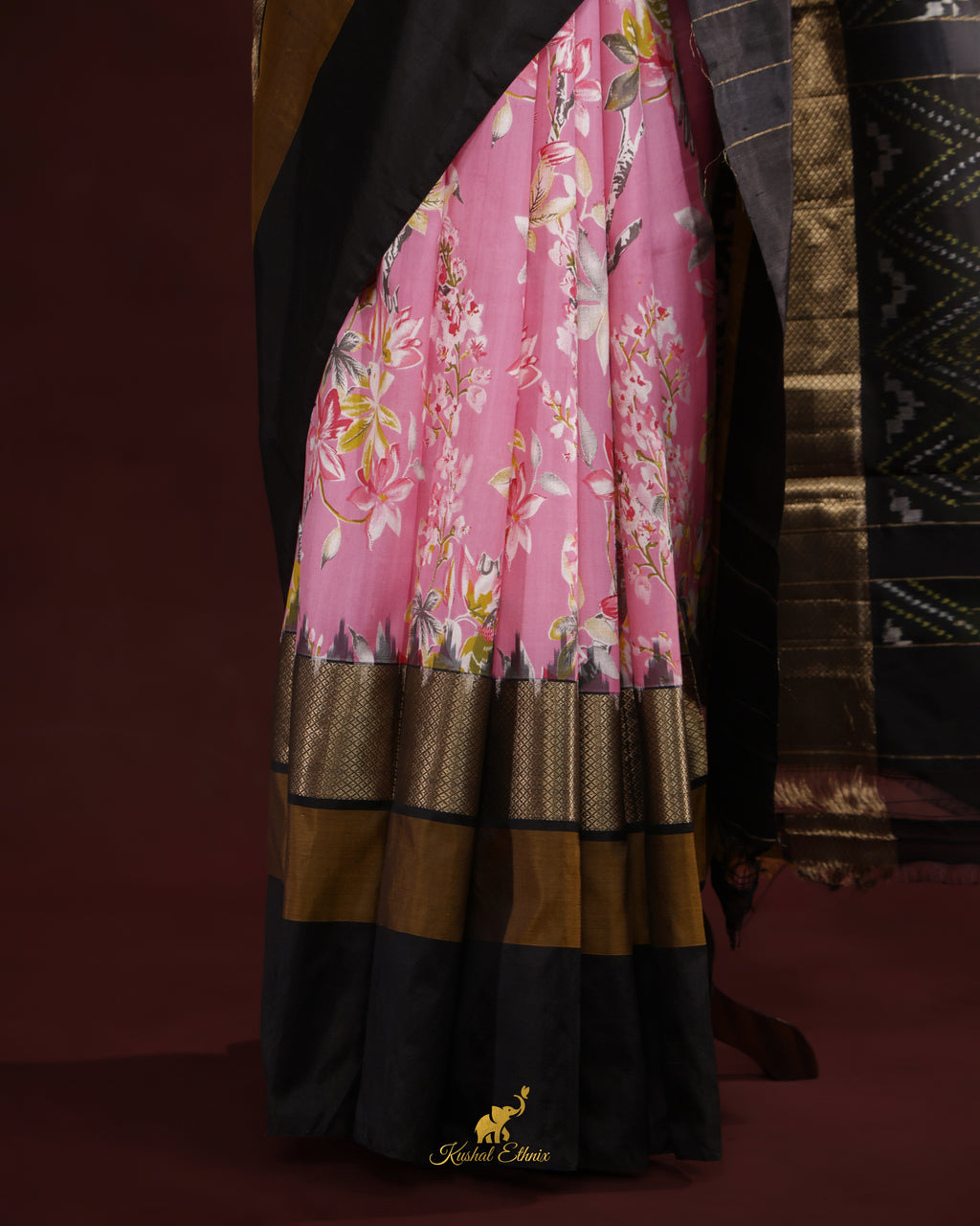 Pink Ikkat Print Saree with Kanchi Border