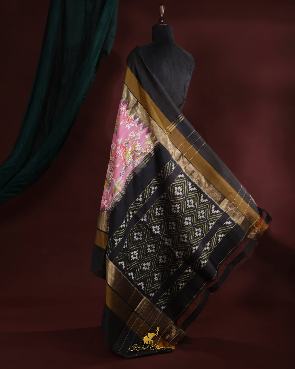 Pink Ikkat Print Saree with Kanchi Border