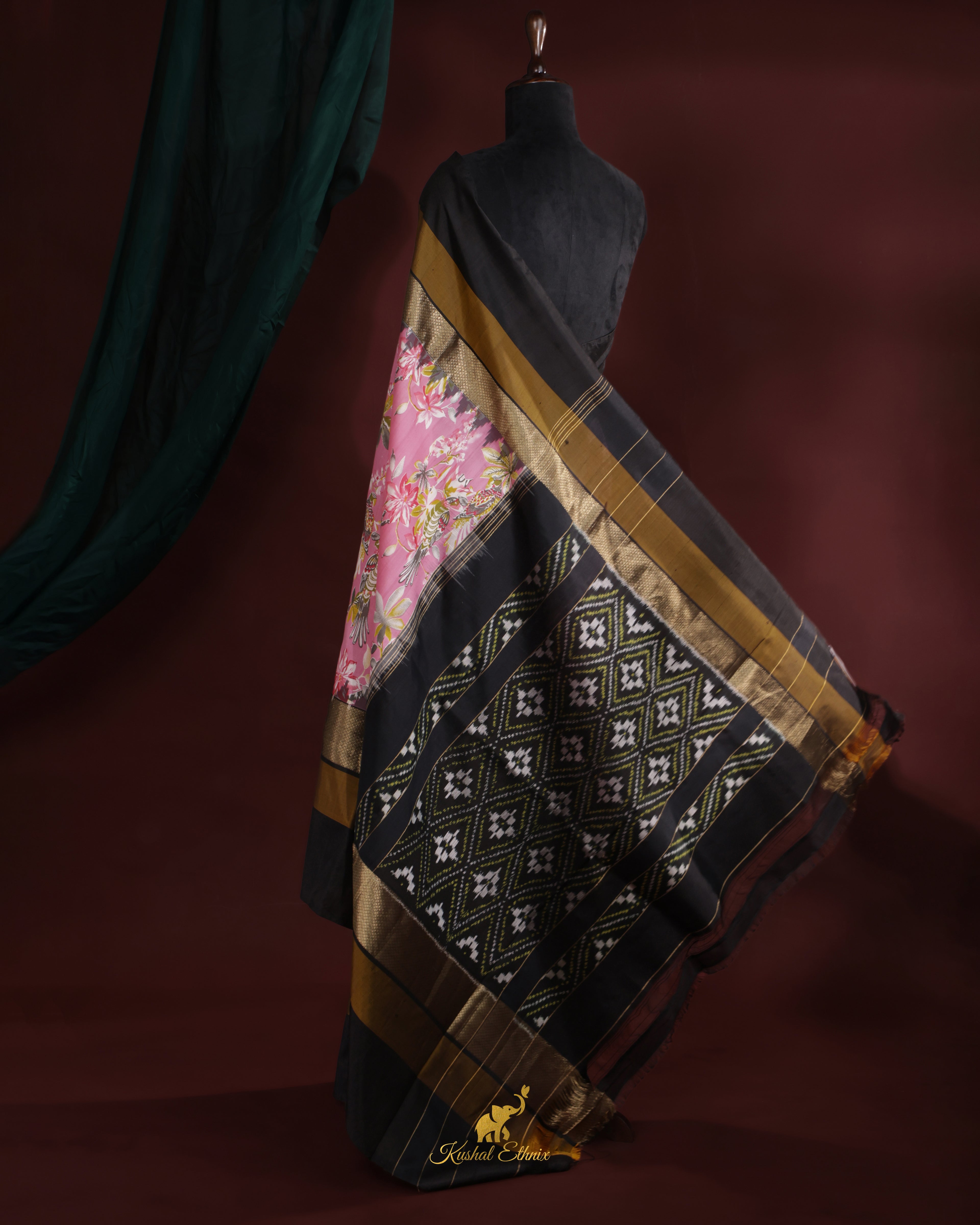 Pink Ikkat Print Saree with Kanchi Border