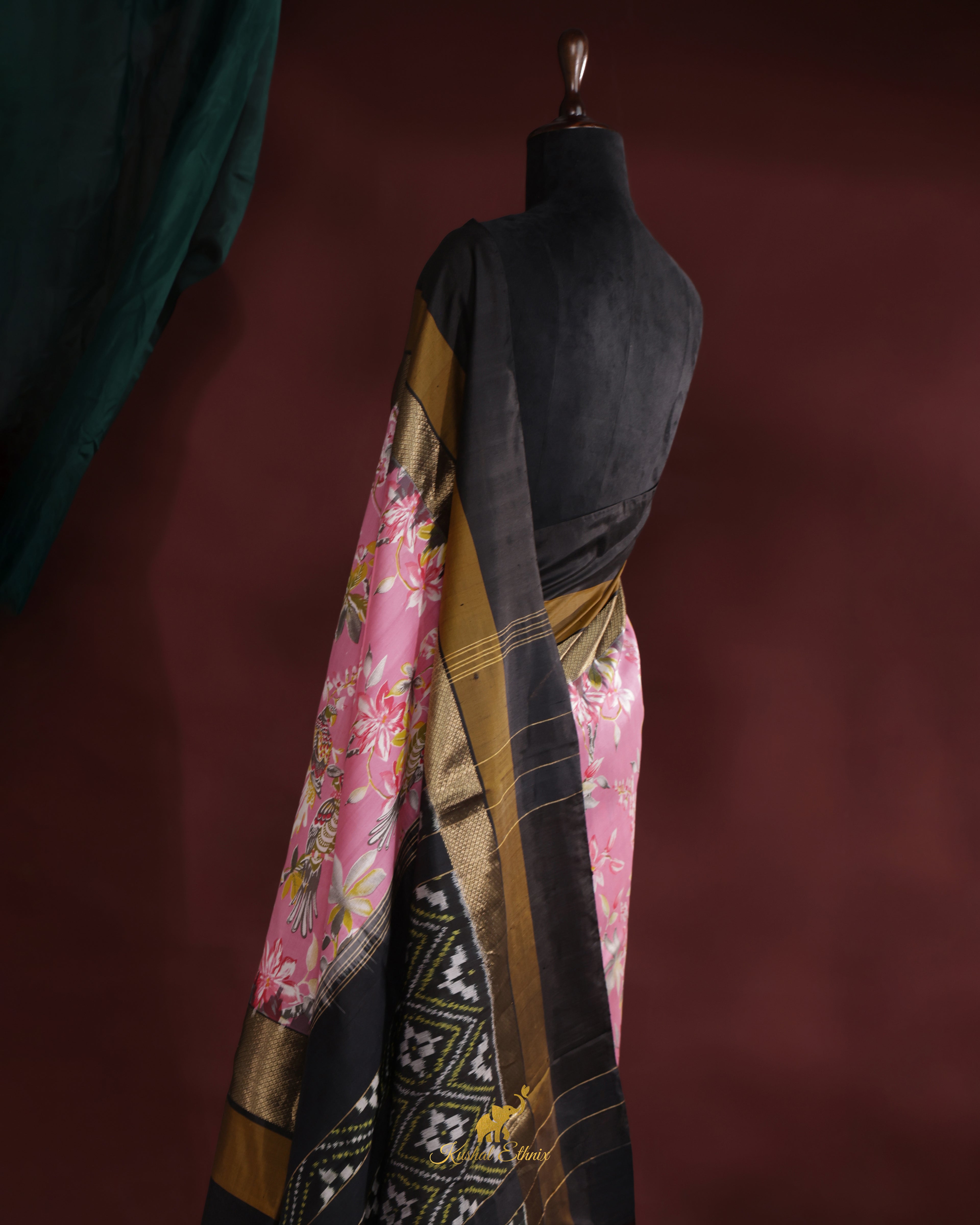 Pink Ikkat Print Saree with Kanchi Border
