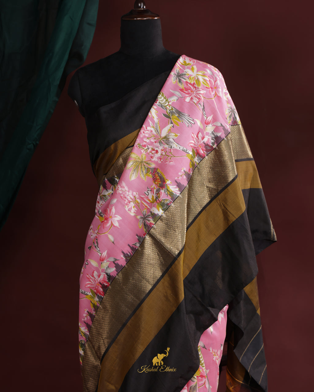 Pink Ikkat Print Saree with Kanchi Border