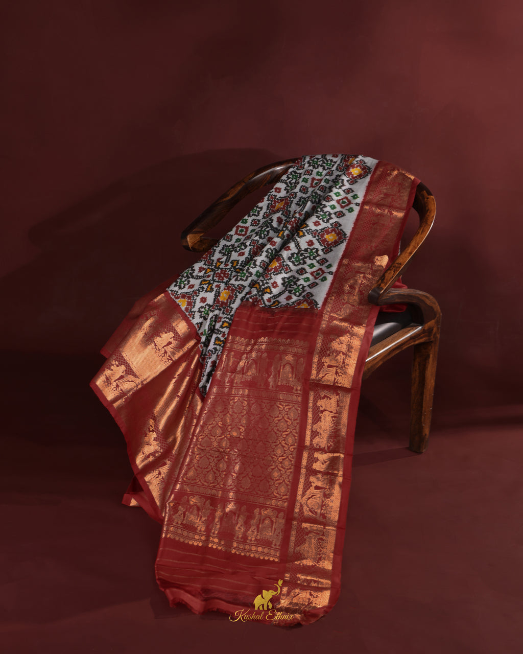 Grey Twill Ikkat Saree